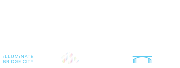 graphic of stacked logos. Nightlab on top, then Illuminate Bridge City, Portland Winter Light Festival and Light The Morrison in one row below